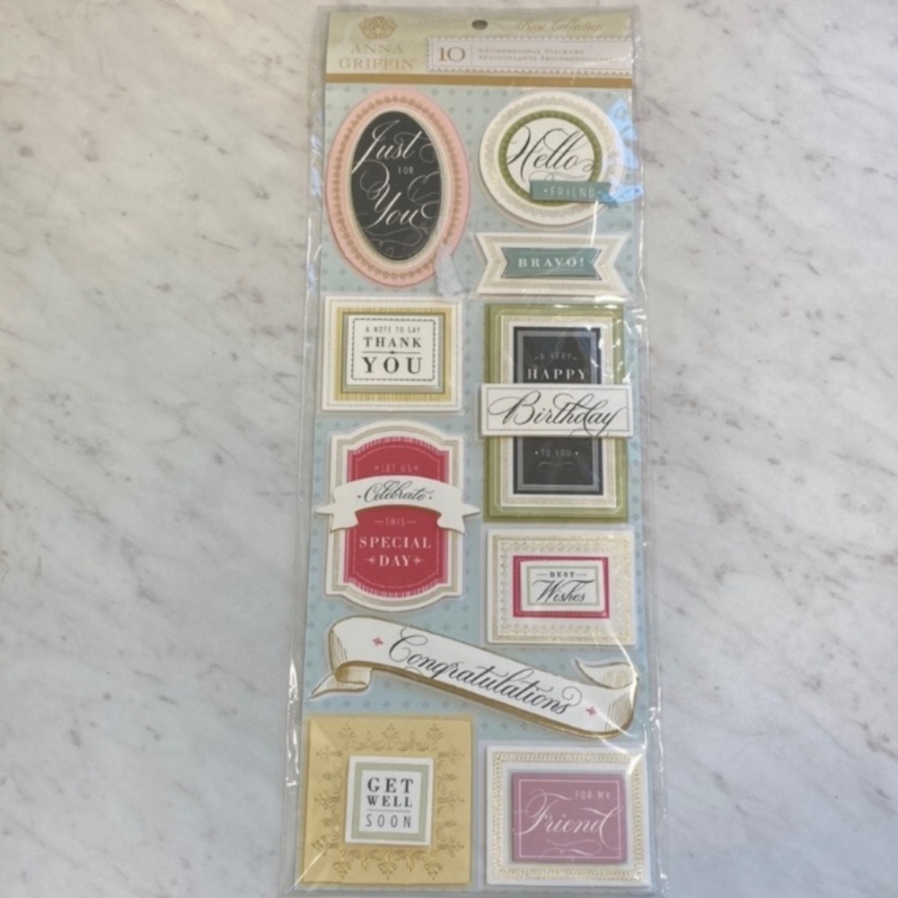 Anna Griffin 3D Stickers Rose Collection Set of 10 NEW